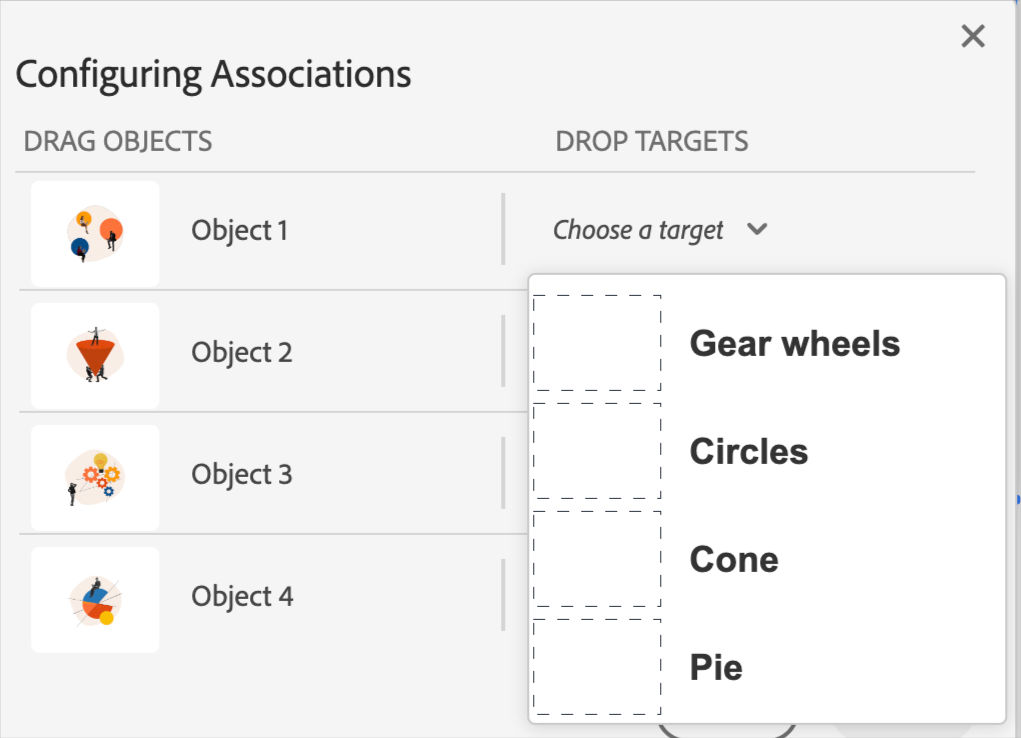 Match the drop targets with the drag sources