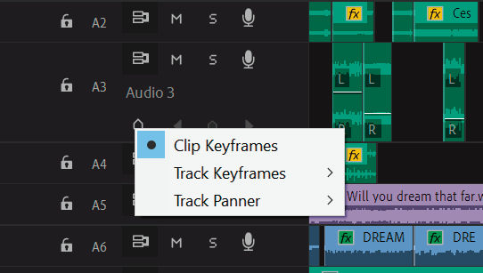 Screenshot showing the options when you select the Show Keyframes icon.