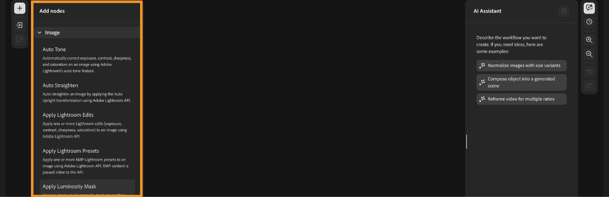 Each processing node describes its function; read the node description to select the ones best suited for your use case.