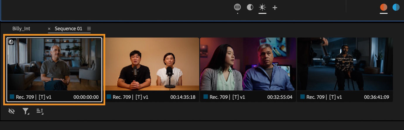 Clip Grid with one thumbnail highlighted to indicate the current clip selection.