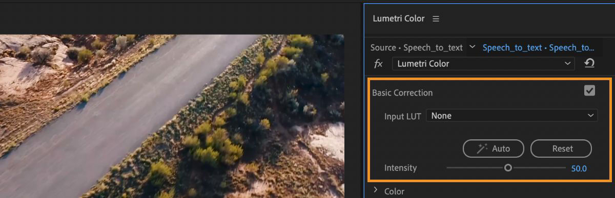 Input LUT section of the Lumetri Color panel