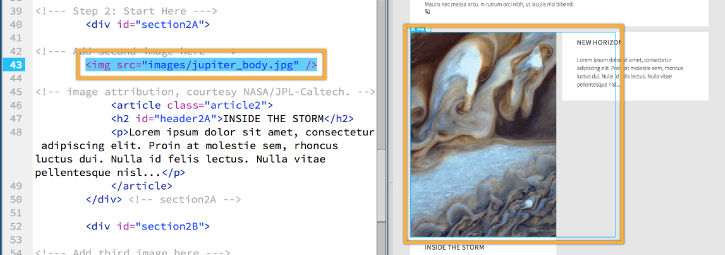HTML image source tag for a photo in the body of a web page.