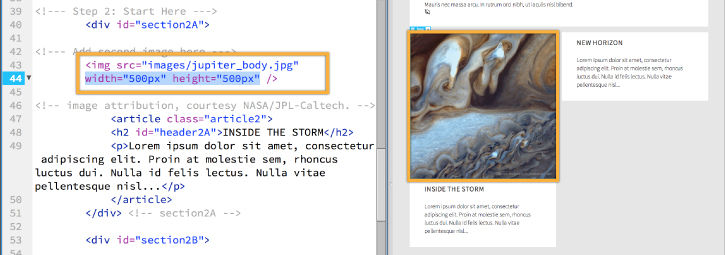 HTML image source tag with added dimension specifications