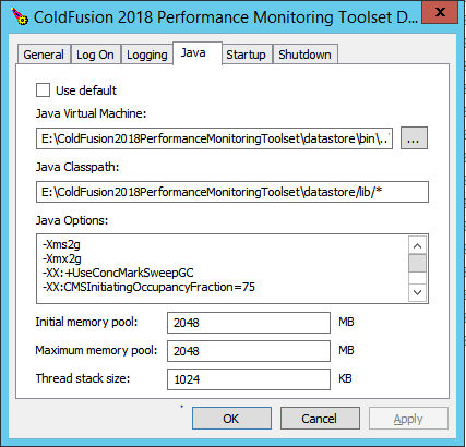 ColdFusion Performance Monitoring Toolset Datastore configuration wizard 