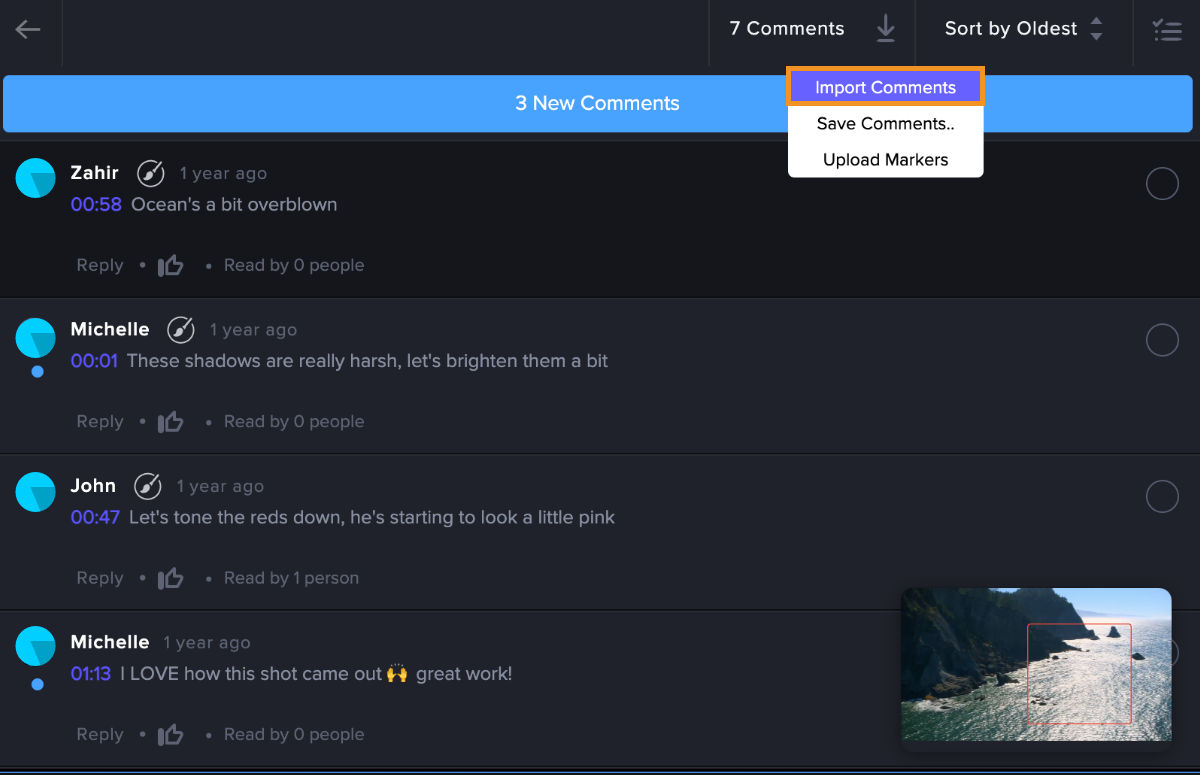 Import Comments under the Download comments selected to start importing the comments and make them visible in the timeline.
