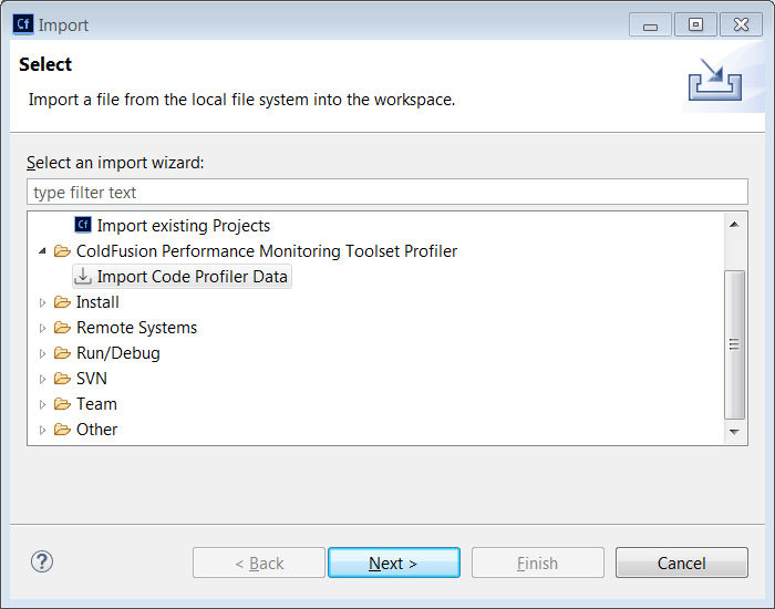 Import code profiler data