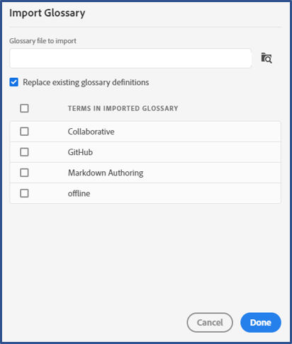 An illustration of how to import Glossary (.GLO) file