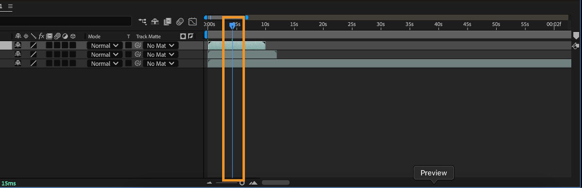 The Timeline panel has a current-time indicator (CTI) and it is highlighted.