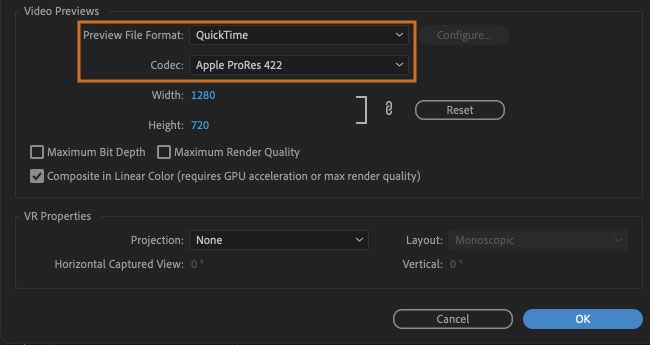 ProRes is now the default codec for sequence rendering