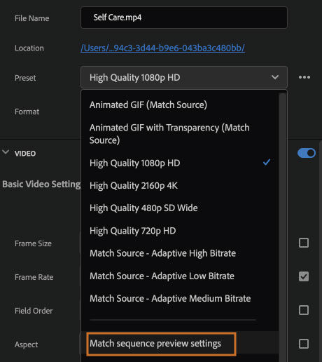 Match preview settings while exporting for faster exports