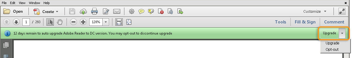 In-app notification for upgrade or opt-out