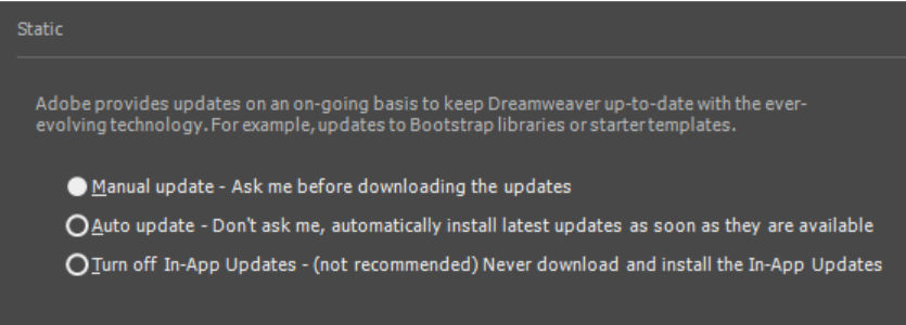 In-App update preferences