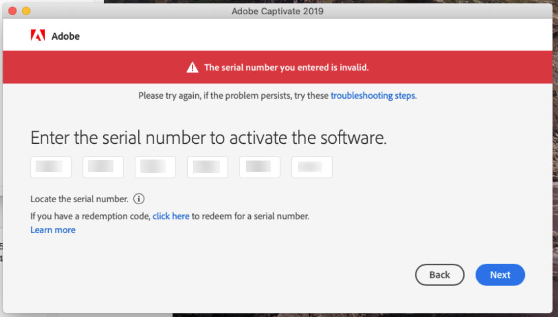 Incorrect serial number