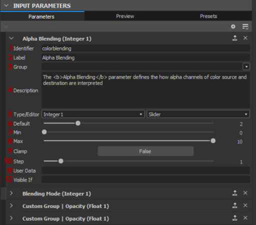 Input parameters