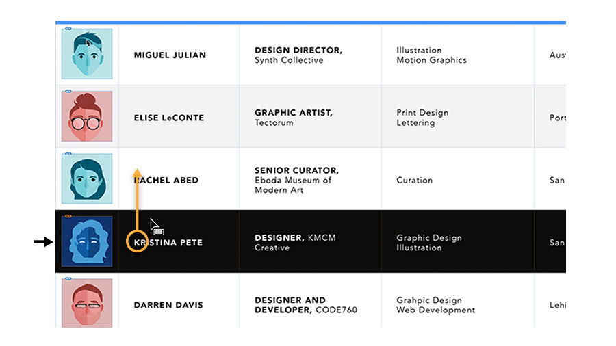 Rows may be moved by selecting a row and dragging it up or down within the table.