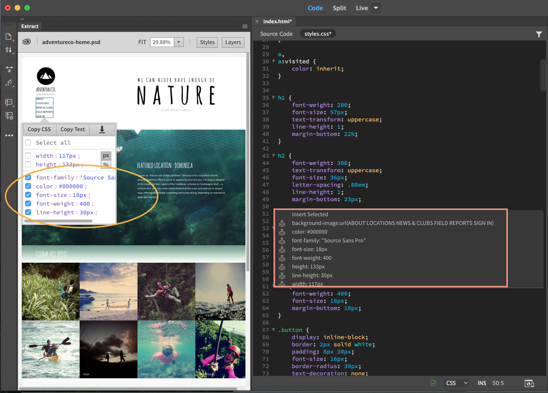 Batch insert CSS properties in Dreamweaver CC