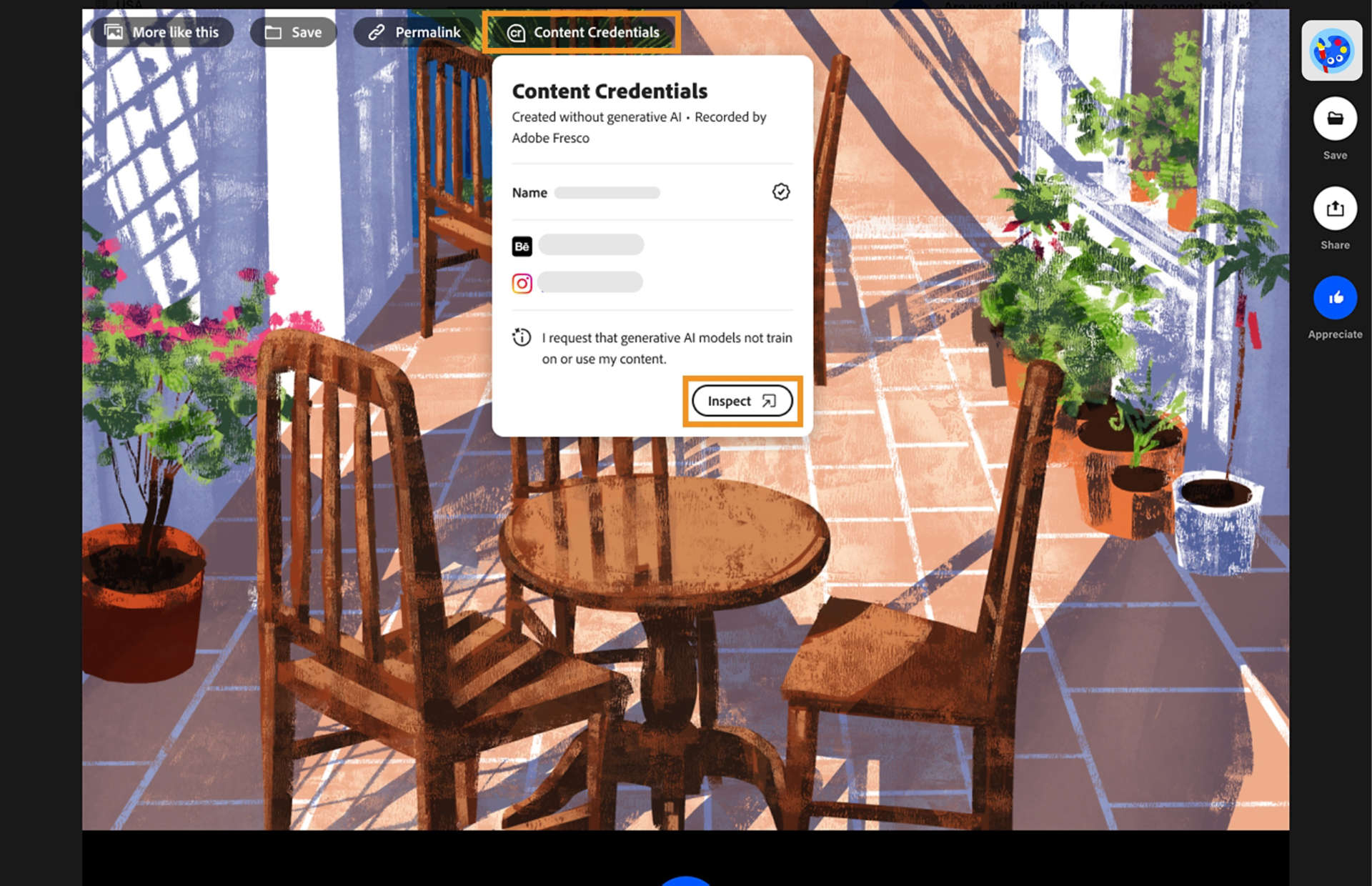 Content Credentials on Behance
