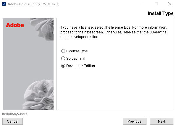 ColdFusion install type
