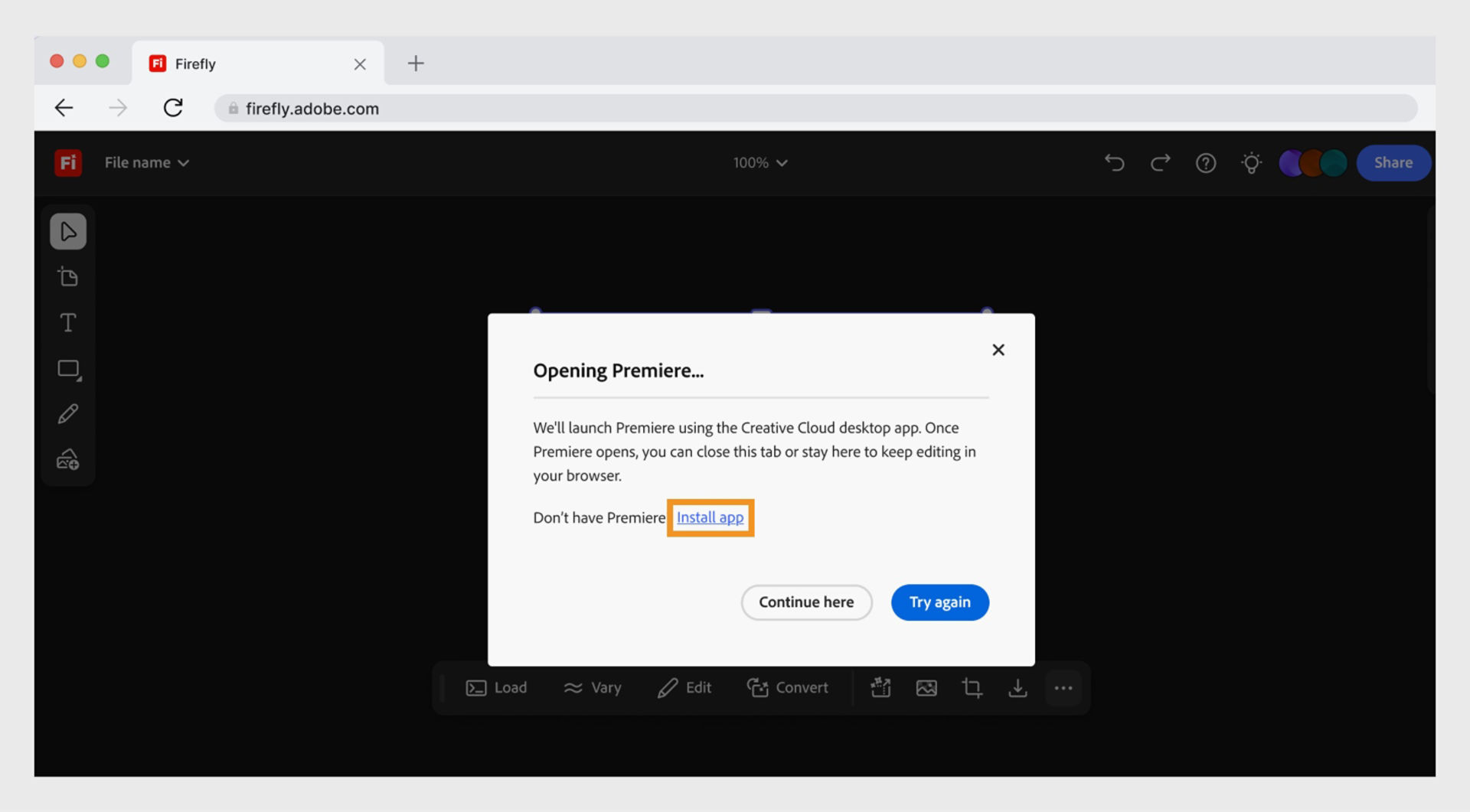 The Install app button in the popup window allows you to install the app.