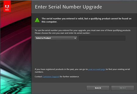 Enter upgrade serial number