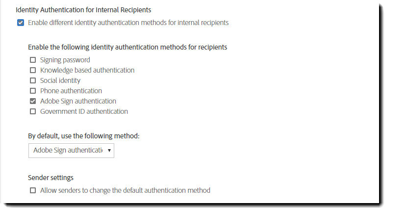 Internal recipient authentication methods