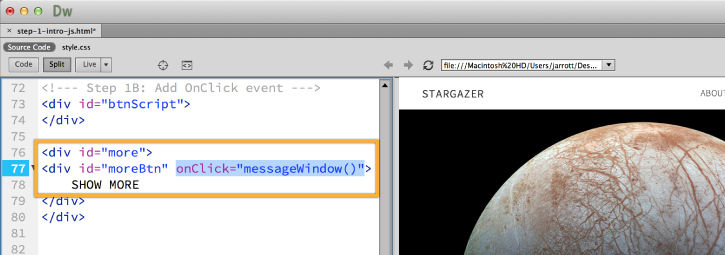 The onClick event is defined. 