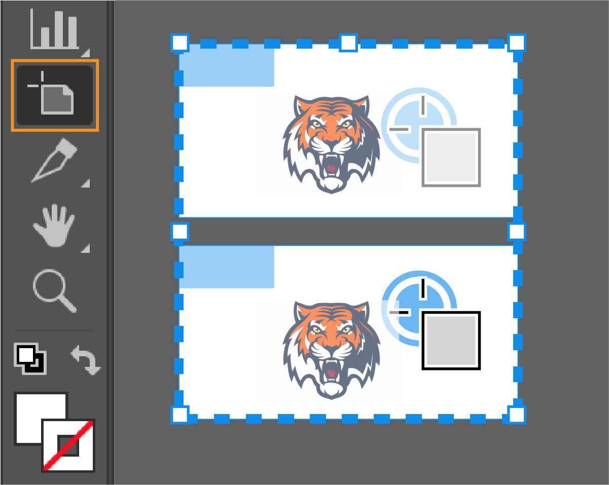 Artboard tool selecting multiple artboards on the canvas.
