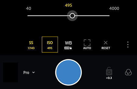 Adjust the ISO in Professional mode in Adobe Photoshop Lightroom CC for mobile Android