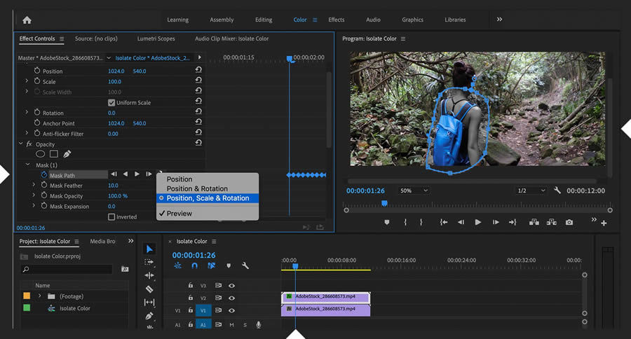 Move the playhead and adjust mask as needed if object moves in the scene.