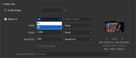 Select Resize to Fill option in Adobe Bridge.