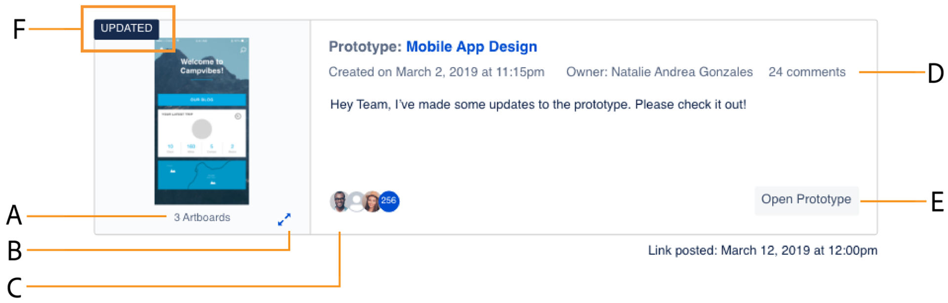 Label on an updated prototype or design spec