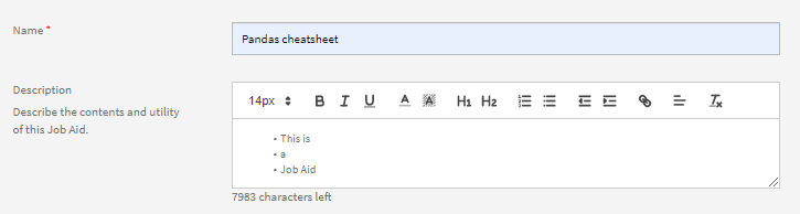 Rich text in a Job Aid