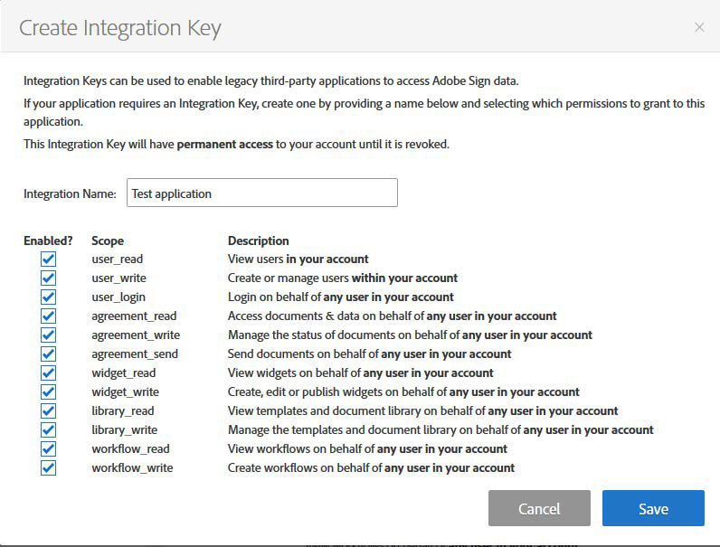 Create Integration Key