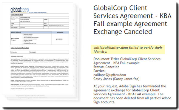 Canceled agreement due to ID failure