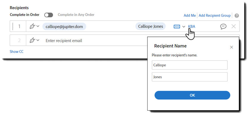 KBA with enforced name values