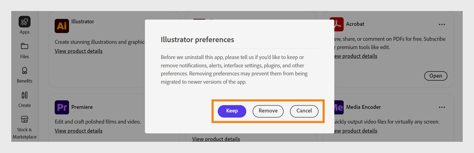 The preferences window asks if you want to keep or remove notifications, alerts, plugins, and other preferences. You can also cancel the uninstallation process. A screenshot of a computer