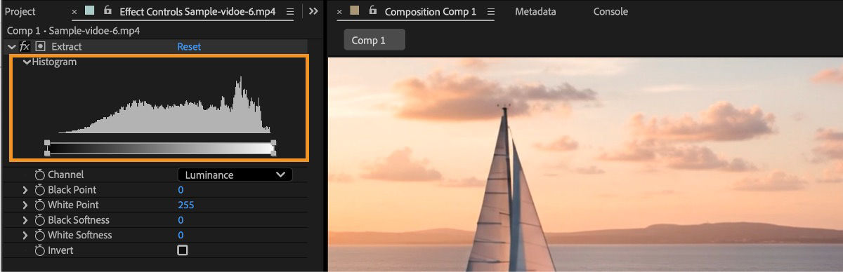 The histogram displays a representation of the brightness levels in the layer, showing the relative number of pixels at each level.