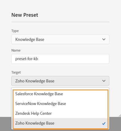 Knowledge Base output preset