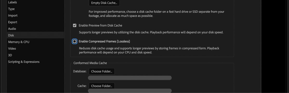 The Preferences dialog box is open and the Enable Compressed Frames (Lossless) feature is unchecked.