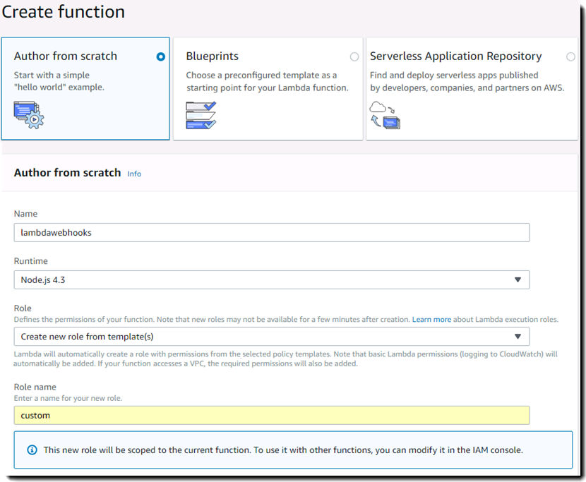 Create a function on AWS