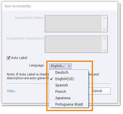 Select the required language from the drop-down inside Item Accessibility