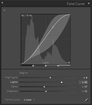Lightroom Classic CC Develop module Tone Curve panel