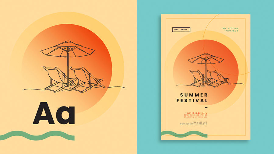 Image of a poster detail and the entire poster side by side, one side shows the font and visual details