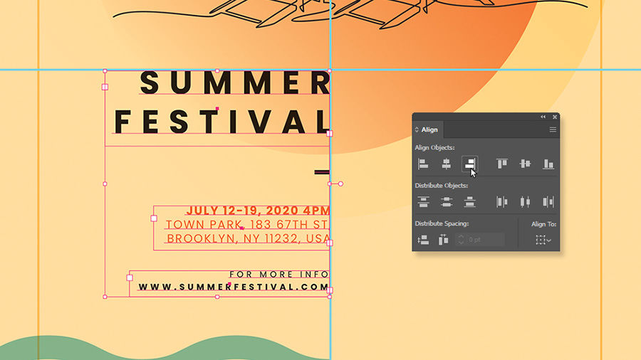 Image of text for a poster being aligned right with alignment tool options