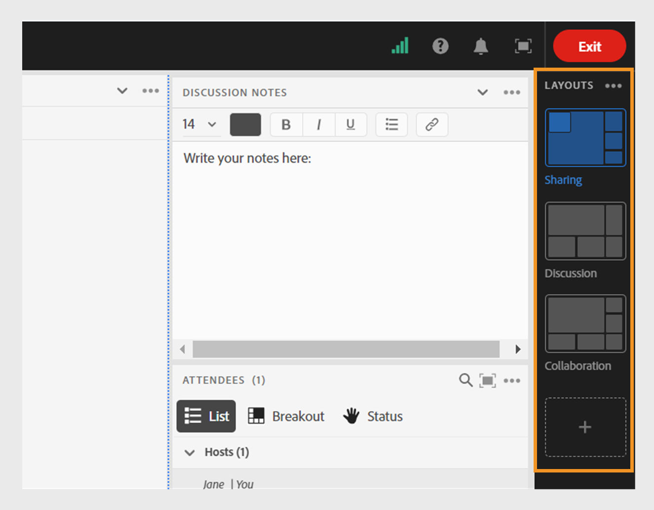 View Layouts panel in the room