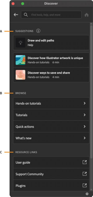 The Discover panel interface within the Illustrator workspace.