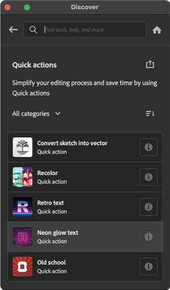 Select Browse > Quick Actions to view the list of quick actions