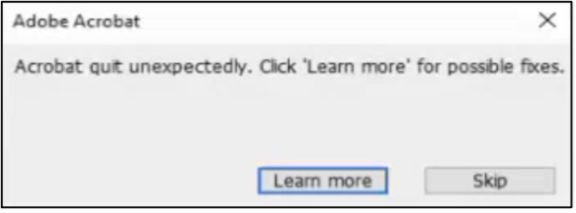Select Learn More for steps to troubleshoot the crash issue