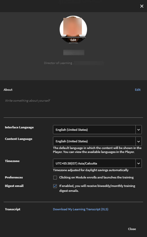 Profile settings for learners