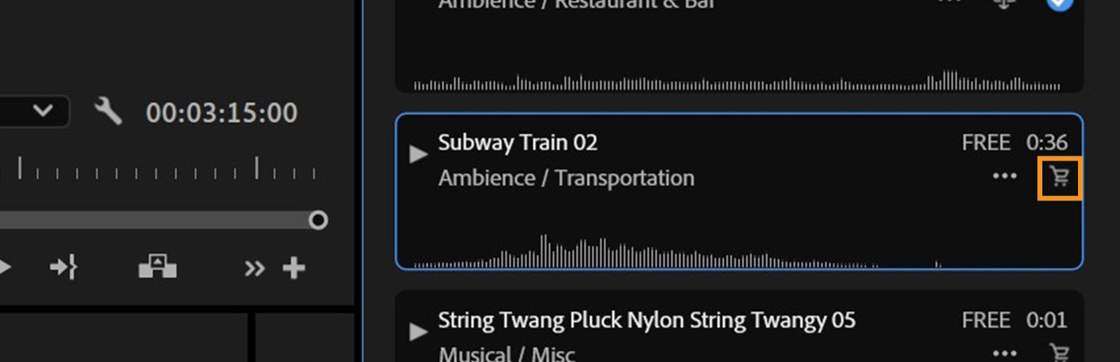 A free audio track is displayed and the option to license the track is highlighted. 